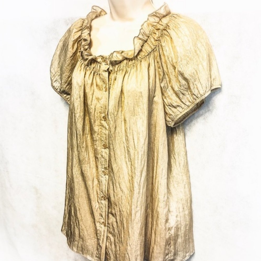 Shimmery Gold Peasant-style Summer Blouse - Picture 8 of 10